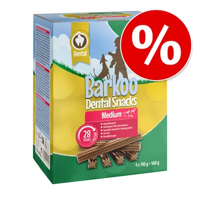 Barkoo Dental Snacks Medium for dogs 11-25 kg, 28 sticks, hypoallergenic, developed with veterinarians, specially shaped for dental cleaning, low fat, no added sugar. Pack size: 560 g.