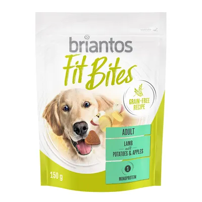 Briantos FitBites snacks con cordero, patatas y manzanas para perros - 3 x 150 g en bolsitas para rellenar - Pack Ahorro Briantos FitBites snacks con cordero, patatas y manzanas para perros - 3 x 150 g en bolsitas para rellenar - Pack Ahorro
