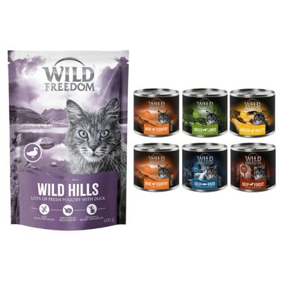 Wild Freedom pack nutrición mixta: pienso 400 g + latas 6 x 200 g Wild Hills con pato + latas en pack mixto