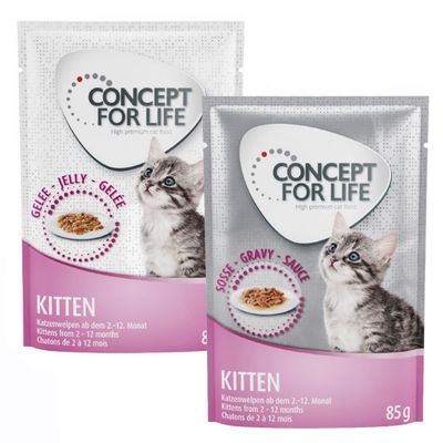 Míchané výhodné balení Concept for Life želé & omáčka 24 x 85 g Kitten v omáčce a želé