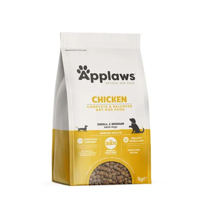 Applaws Chicken Complete & Balanced száraz kutyatáp kis- és közepes testű felnőtt kutyáknak, 88% állati fehérje, gabonamentes, emésztés- és bőrtámogatás, 1 kg