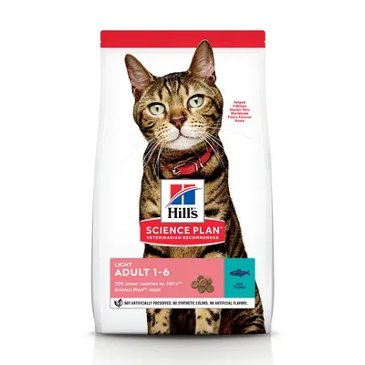 Hill's Science Plan Light Adult 1-6 med tonfisk. 20 % färre kalorier, inga konstgjorda konserveringsmedel, färger eller aromer. Rekommenderas av veterinärer.