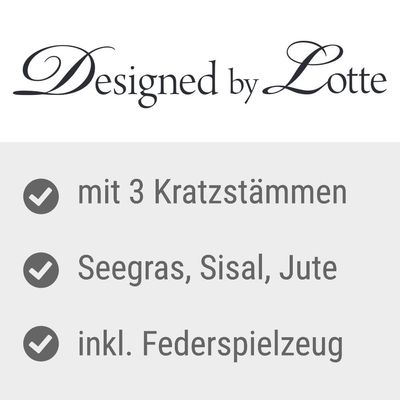 Designed by Lotte. С тремя когтеточками, материалы: морская трава, сизаль, джут. Включает игрушку с перьями.