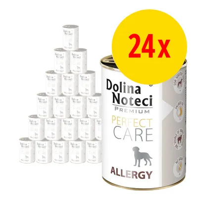 Dolina Noteci Premium Perfect Care Allergy, zestaw 24 puszek. Widoczna duża puszka z napisem ALLERGY oraz grafika psa.