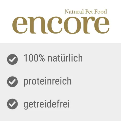 encore Natural Pet Food. 100% natürlich, proteinreich, getreidefrei (texte en allemand).