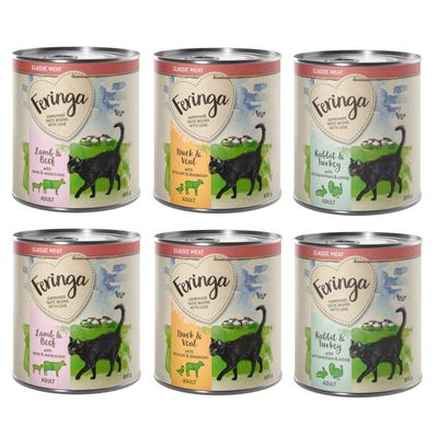 Feringa Classic Meat -kokeilulajitelma 6 x 800 g Lajitelma 2 (kani & kalkkuna, lammas & nauta, ankka & vasikka)