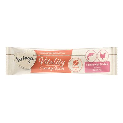 Feringa Vitality Creamy Snack, hairball care, with salmon and chicken, inulin and psyllium husks.