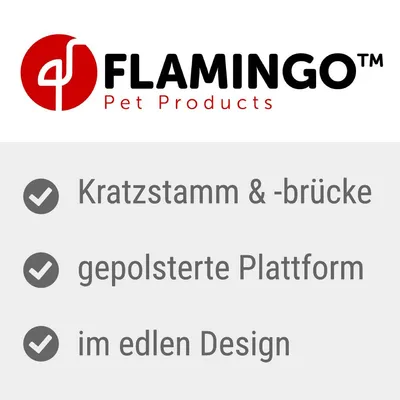 Flamingo Pet Products. Praskalni steber in most, oblazinjena platforma, v elegantni zasnovi.