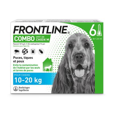 FRONTLINE Combo M, 10- 20 kg 6 mois de protection (6 pipettes)