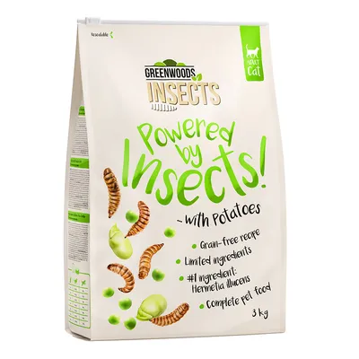 Greenwoods Insectes pommes de terre, petits pois et fèves pour chat - 3 x 3 kg