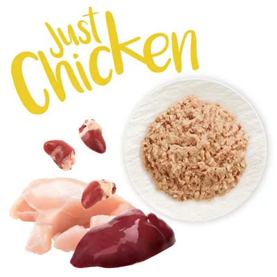 Just Chicken. Vist: kyllingekød, indmad og hakket kød på en tallerken.