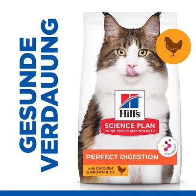 Hill's Science Plan Perfect Digestion Katzenfutter mit Huhn und Vollkornreis. Gesunde Verdauung, ActivBiome+ Technologie.