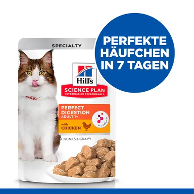 Hill's Science Plan Perfect Digestion Adult 1+ mit Huhn, Chunks & Gravy. Perfekte Häufchen in 7 Tagen. Hill's Science Plan Perfect Digestion Adult 1+ mit Huhn, Chunks & Gravy. Perfekte Häufchen in 7 Tagen.