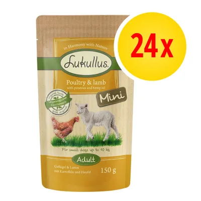 Lukullus Poultry & lamb Mini Adult 150 g, balení 24×. Pro malé psy do 10 kg. S bramborami a konopným olejem. Originální chuť. Text v angličtině a němčině. Lukullus Poultry & lamb Mini Adult 150 g, balení 24×. Pro malé psy do 10 kg. S bramborami a konopným olejem. Originální chuť. Text v angličtině a němčině.