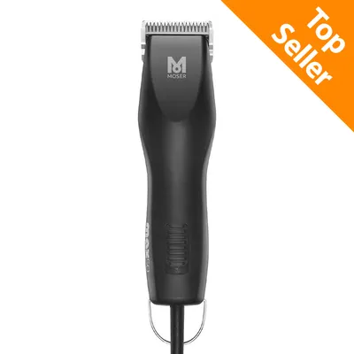 Tosatrice elettrica nera con marchio MOSER e scritta max50, etichetta arancione in alto a destra con testo Top Seller in inglese.