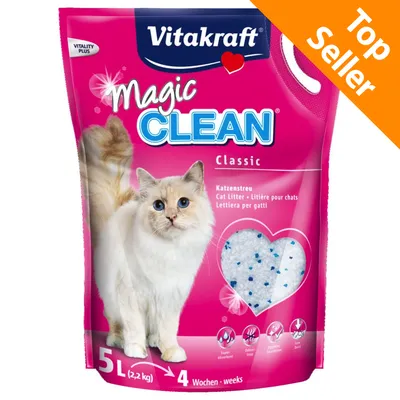 Vitakraft Magic Clean Classic lettiera per gatti, confezione da 5 L (2,2 kg), durata 4 settimane. Testo visibile: Top Seller.