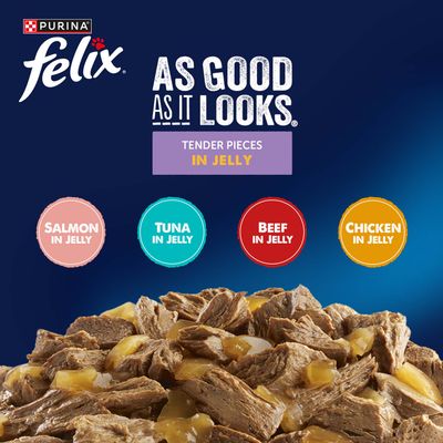 Felix Senior As Good As It Looks Mega Pack 120 x 85g - Mixed Selection in Jelly (Beef, Chicken, Salmon, Tuna)
