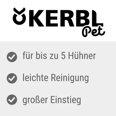 Kerbl Pet. Egenskaber: til op til 5 høns, nem rengøring, stor indgang.