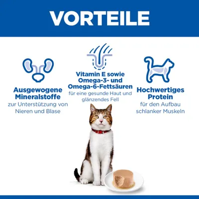 VORTEILE: Ausgewogene Mineralstoffe zur Unterstützung von Nieren und Blase, Vitamin E sowie Omega-3- und Omega-6-Fettsäuren für Haut und Fell, Hochwertiges Protein für Muskeln. VORTEILE: Ausgewogene Mineralstoffe zur Unterstützung von Nieren und Blase, Vitamin E sowie Omega-3- und Omega-6-Fettsäuren für Haut und Fell, Hochwertiges Protein für Muskeln.