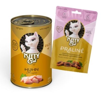 6 x 400 g KITTY Cat Adult Paté + 50 g Praliné Snack på köpet!