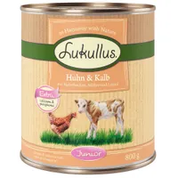 Ekonomipack: Lukullus Junior 24 x 800 g - Blandpack: Kalkonhjärta & lamm, Kyckling & kalv