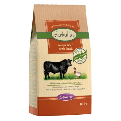 Lukullus Angus Beef with Duck, pressato a freddo, ricetta naturale, Senior, 10 kg. Alimento naturale per cani con carne di alta qualità, oli, frutta e verdura. Lukullus Angus Beef with Duck, pressato a freddo, ricetta naturale, Senior, 10 kg. Alimento naturale per cani con carne di alta qualità, oli, frutta e verdura.