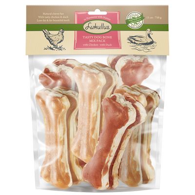 Lukullus kości do gryzienia, duże opakowanie, 750 g Mix: kurczak i kaczka, 15 cm