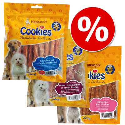 Lot mixte : Cookie's Delikatess au poulet, friandises à prix avantageux 2 sortes, 400 g