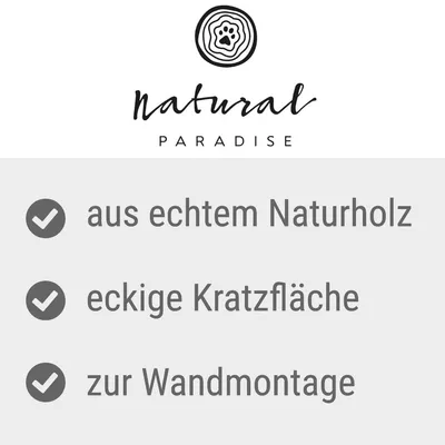 Natural Paradise. Tillverkad av äkta naturträ, fyrkantig klösyta, för väggmontering.