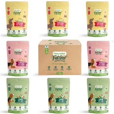 Naturediet Feel Good Soft Baked Training Treats - Mixed Pack - 8 x 100g Naturediet Feel Good Soft Baked Training Treats - Mixed Pack - 8 x 100g