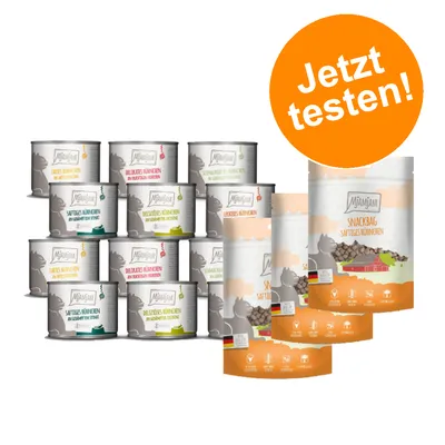 MjAMjAM Kombi-Paket: 12 x 200 g Nassfutter + 3 x 125 g Snackbag saftiges Hühnchen - gute Pute an gedämpftem Kürbis 12 x 200 g + Snackbag saftiges Hühnchen 3 x 125 g