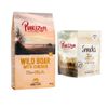 Purizon getreidefrei Kombi-Paket: 6,5 kg Trockenfutter + 3 x 40 g Snack Original Wildschwein & Huhn +  Huhn mit Fisch