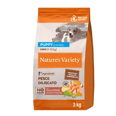 Nature's Variety Puppy Mini 1–10 kg, 2–12 mesi, pesce diliscato, con salmone norvegese, senza cereali, 3 kg. Imballaggio riciclabile. +Proteina +Qualità +Digeribilità. Nature's Variety Puppy Mini 1–10 kg, 2–12 mesi, pesce diliscato, con salmone norvegese, senza cereali, 3 kg. Imballaggio riciclabile. +Proteina +Qualità +Digeribilità.