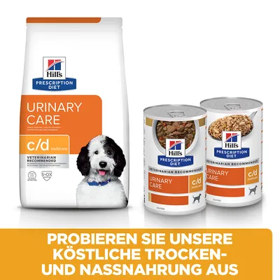 Hill's Prescription Diet Urinary Care c/d Multicare Trocken- und Nassnahrung für Hunde. Probieren Sie unsere köstliche Trocken- und Nassnahrung aus.