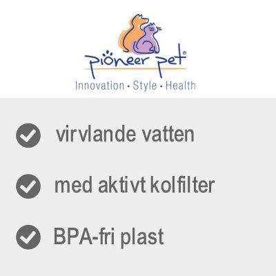 Pioneer Pet. Innovation • Style • Health. Virvlande vatten, med aktivt kolfilter, BPA-fri plast.