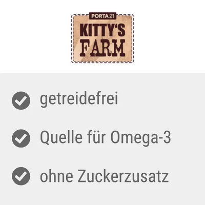 Porta 21 Kitty's Farm. Getreidefrei, Quelle für Omega-3, ohne Zuckerzusatz.