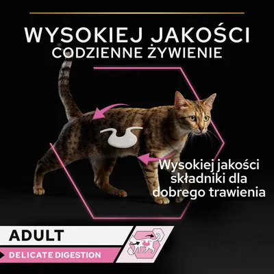 Wysokiej jakości codzienne żywienie. Wysokiej jakości składniki dla dobrego trawienia. ADULT. Delicate Digestion.