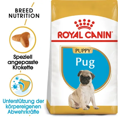 Royal Canin Puppy Pug. Speziell angepasste Krokette. Unterstützung der körpereigenen Abwehrkräfte.