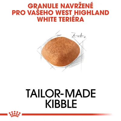 Granule navržené pro vašeho West Highland White teriéra. TAILOR-MADE KIBBLE. Zobrazení tvaru granule.