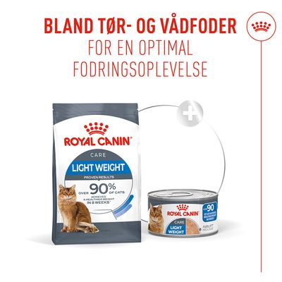 Royal Canin Care Light Weight tør- og vådfoder, Bemærk: blanding for optimal fodringsoplevelse, 90% af kattene opnåede en sund vægt på 8 uger.