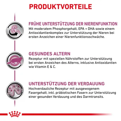 Prednosti izdelka: podpora delovanju ledvic, zdravo staranje z antioksidanti vitaminoma E in C, lahko prebavljiva receptura za zdravo prebavo in črevesni prehod.