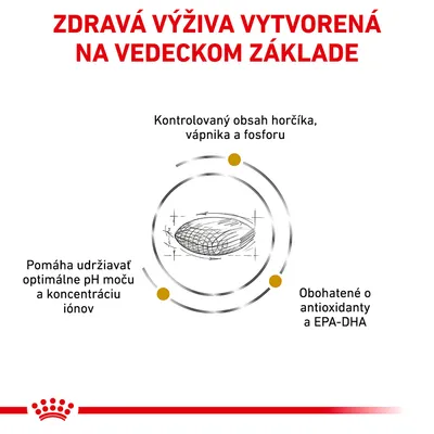 ZDRAVÁ VÝŽIVA VYTVORENÁ NA VEDECKOM ZÁKLADE. Kontrolovaný obsah horčíka, vápnika a fosforu. Pomáha udržiavať optimálne pH moču a koncentráciu iónov. Obohatené o antioxidanty a EPA-DHA.