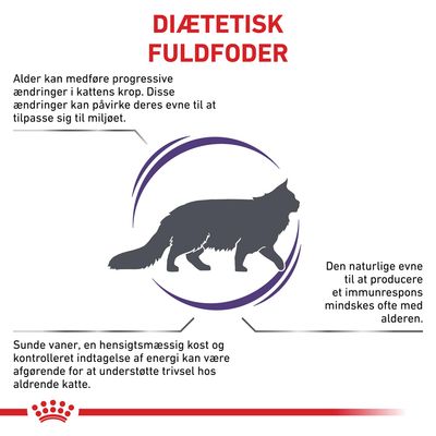 DIÆTETISK FULDFODER. Alder kan medføre progressive ændringer i kattens krop. Den naturlige evne til at producere et immunrespons mindskes ofte med alderen. Sunde vaner og kost er vigtige.