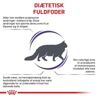 DIÆTETISK FULDFODER. Alder kan medføre progressive ændringer i kattens krop. Den naturlige evne til at producere et immunrespons mindskes ofte med alderen. Sunde vaner og kost er vigtige.