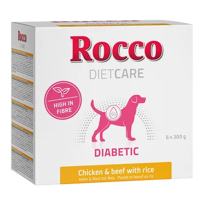 Rocco Diet Care Diabetic, bogat în fibre, pui și vită cu orez, 6 x 300 g. Hrană specială pentru câini cu diabet.