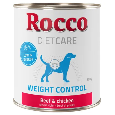 Rocco DIETCARE WEIGHT CONTROL, Low in energy, Beef & chicken, 800 g. Ilustrace psa a váhy na obalu. Text také v angličtině, němčině a francouzštině. Rocco DIETCARE WEIGHT CONTROL, Low in energy, Beef & chicken, 800 g. Ilustrace psa a váhy na obalu. Text také v angličtině, němčině a francouzštině.