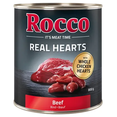 Rocco Real Hearts ternera con corazones de pollo enteros, lata de 800g. It's Meat Time.