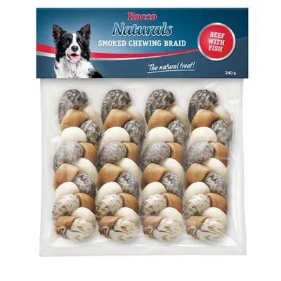 Rocco Smoked Rawhide Plaited Chews - 4 Plaited Chew Sticks (approx. 17cm each) - smoked