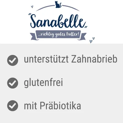 Sanabelle. Prava dobra hrana! Podpira obrabo zob, brez glutena, s prebiotiki.