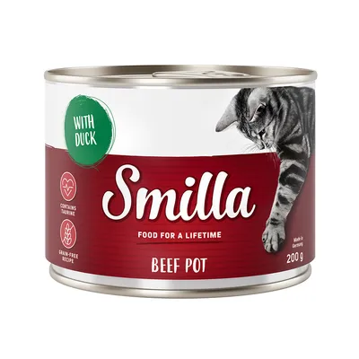Smilla Beef Pot macskaeledel, kacsával, taurint tartalmaz, gabonamentes receptúra, Made in Germany, 200g konzerv.